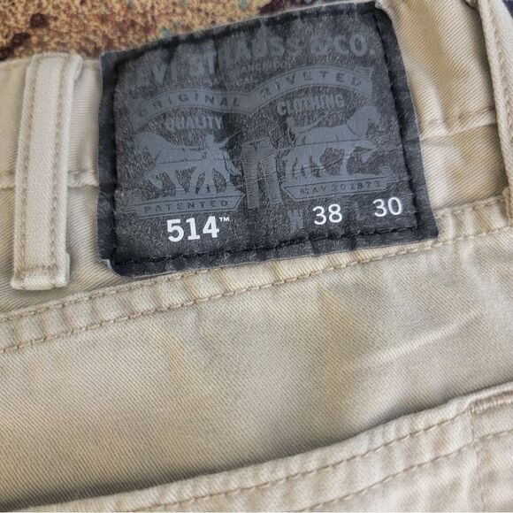 Levi’s 514 Beige Jeans Men Size 38X30 Tan Khaki Straight Black Patch White Tab - Picture 14 of 15
